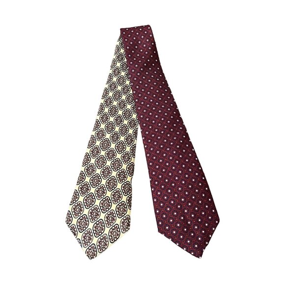 Christian Dior Monsieur Mens Lot of 2 Medallion Print Silk Classic Neck Tie - Picture 1 of 5